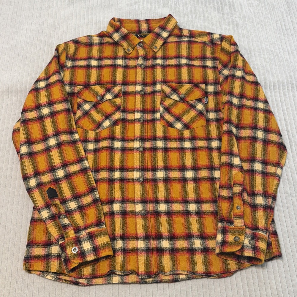 Fayettechill Shirt Men XL Pettigrew Flannel Button Up Yellow Orange Black Plaid